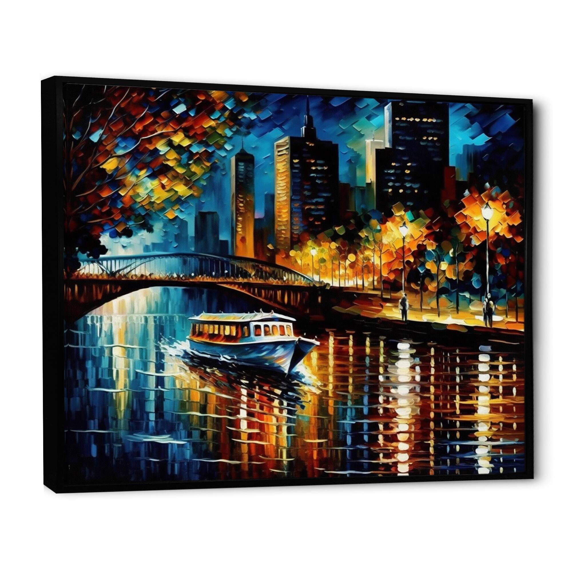 Designart "Chicago River View In The Fall II" Cityscapes Framed Canvas